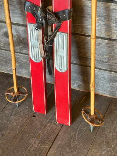 Jr. Snow Patrol Ski Set- Red (1960's) with poles