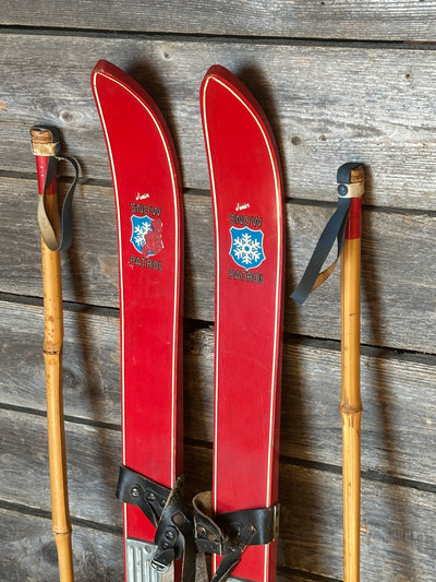 Jr. Snow Patrol Ski Set- Red (1960's) with poles