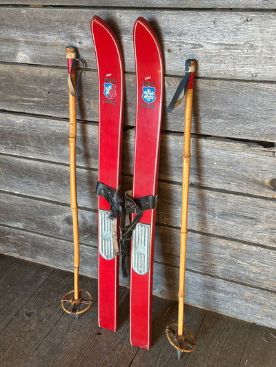 Jr. Snow Patrol Ski Set- Red (1960's) with poles