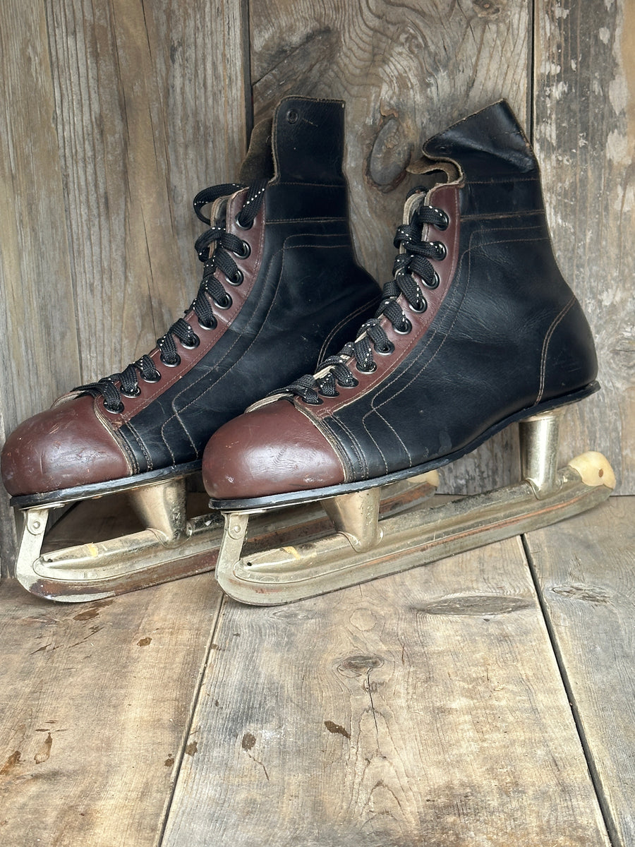 Vintage Wood, hot Leather and Metal Ice Skates from the 1800's Photo Prop