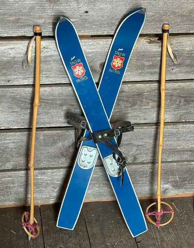 2 Pair of Vintage Childs Snow Patrol Skis (RED/BLUE)