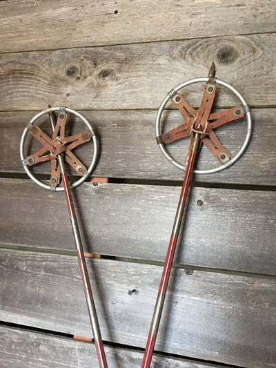 Silver and Red - Decorative Metal Ski Poles